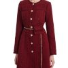 Formal Mini Dress Long Sleeve Crewneck Button Up Tweed Dress for Women with Metal Button