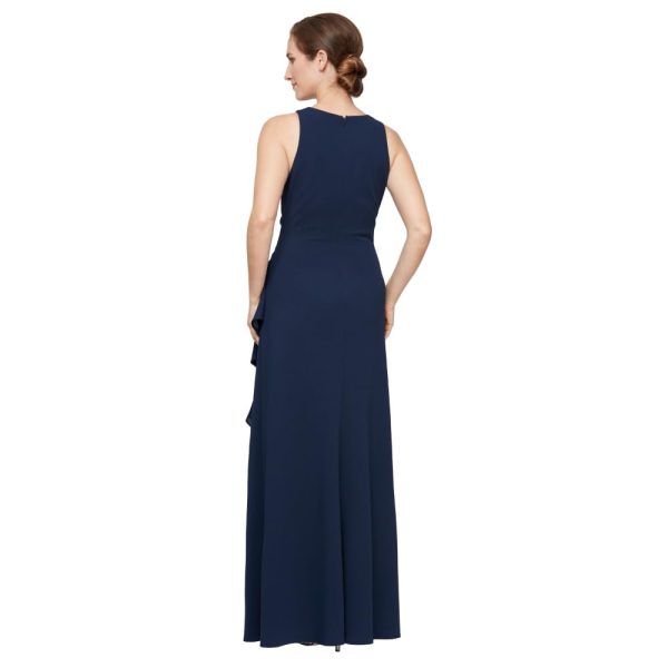 Women's Long Cascade Ruffle Sleeveless Leg Slit, Mother of The Bride Dress, Elegant Party Gown