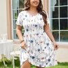 Womens Plus Size Summer Dress Short Sleeve Casual Mini Dresses Empire Waist T-Shirt Dress with Pockets