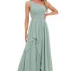 Women's One Shoulder Bridesmaid Dresses Long Ruched Chiffon A Line Formal Party Dress with Pockets