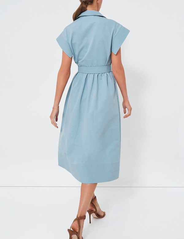 Women's Casual Button Shirt Dresses Short Sleeve Business Long Dresses Elegant Trench Coat with Pockets