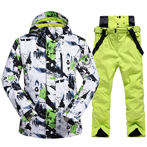 Mens Ski Jacket and Pants Set Ski Suit Winter Waterproof Windproof Hooded Snow Coat 2 Pieces Snowboarding Snowsuits