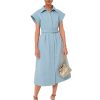 Women's Casual Button Shirt Dresses Short Sleeve Business Long Dresses Elegant Trench Coat with Pockets