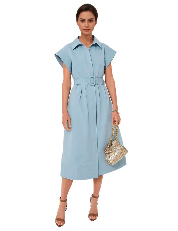 Women's Casual Button Shirt Dresses Short Sleeve Business Long Dresses Elegant Trench Coat with Pockets