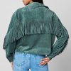 womens Luxury Clothing Faux Suede Fringe Shirt Jacket, Comfortable & Stylish Coat