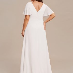 Women's V Neck Short Sleeves A-Line Plus Size Wedding Guest Mother of The Bride Dresses for Wedding 01749-DA