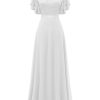 Lace Wedding Guest Formal Dresses, V-Back Empire Waist Bridesmaid Prom Party Evening Gown 2025
