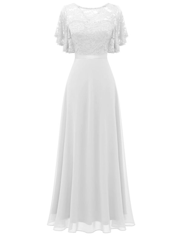 51J5HqNj06L.jpg Lace Wedding Guest Formal Dresses, V-Back Empire Waist Bridesmaid Prom Party Evening Gown 2025