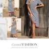 Summer Dress Casual Womens Fashion Short Sleeve Maxi Dress T Shirt Dress Striped Long Color Block Maxi Dress