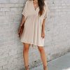 Women's Babydoll Short Sleeve Tunic Dress V Neck Cute Casual Loose Dresses