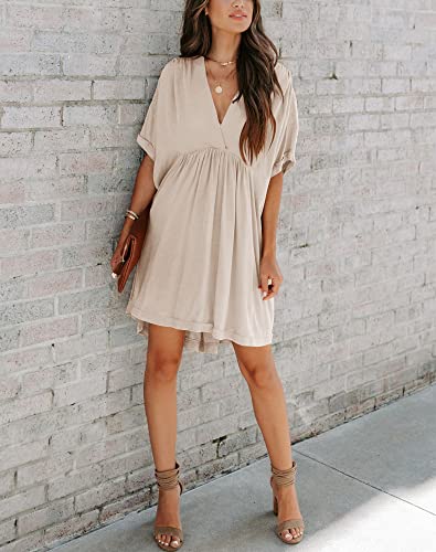Women's Babydoll Short Sleeve Tunic Dress V Neck Cute Casual Loose Dresses