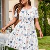 Womens Plus Size Summer Dress Short Sleeve Casual Mini Dresses Empire Waist T-Shirt Dress with Pockets