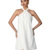 Women's Pearl Beaded Halter Twist Sleeveless Tie Back Dress A Line Dress