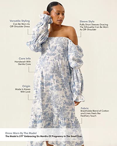 51VeQl9biqL.jpg Women’s Cotton Linen Kiko Pregnancy Maternity Dress, Casual Floral Maxi Maternity Gown for Baby Shower