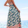 Women's Maxi Dress Ditsy Floral Smocked Summer Sundress Sleeveless Ruffled Spaghetti Straps Long Beach Formal Dress