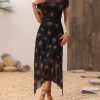 Women's 2025 Summer Floral Print Vintage Goth Dress Mesh Spliced Double-Layered Irregular Hemline Midi Dress