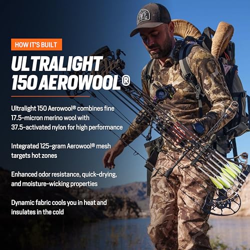 Men’s Wick Hoody - Merino Wool Ultralight Camo Hunting Base Layer, Quick Dry, UV Protection Hunting Clothing