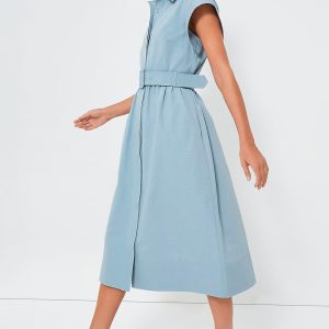 Women's Casual Button Shirt Dresses Short Sleeve Business Long Dresses Elegant Trench Coat with Pockets