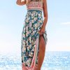 Women's Maxi Dress Ditsy Floral Smocked Summer Sundress Sleeveless Ruffled Spaghetti Straps Long Beach Formal Dress