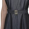 Women's Belted Scoop Neck Sleeveless Midi Dress