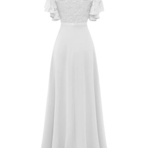 Lace Wedding Guest Formal Dresses, V-Back Empire Waist Bridesmaid Prom Party Evening Gown 2025