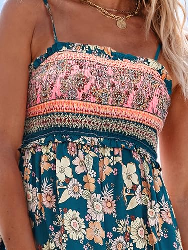 51lvdjPWBjL.jpg Women's Maxi Dress Ditsy Floral Smocked Summer Sundress Sleeveless Ruffled Spaghetti Straps Long Beach Formal Dress