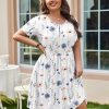 Womens Plus Size Summer Dress Short Sleeve Casual Mini Dresses Empire Waist T-Shirt Dress with Pockets