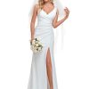 Women's Classic V-Neck Mermaid Bodycon Slit Wedding Dresses for Bride White 0121B