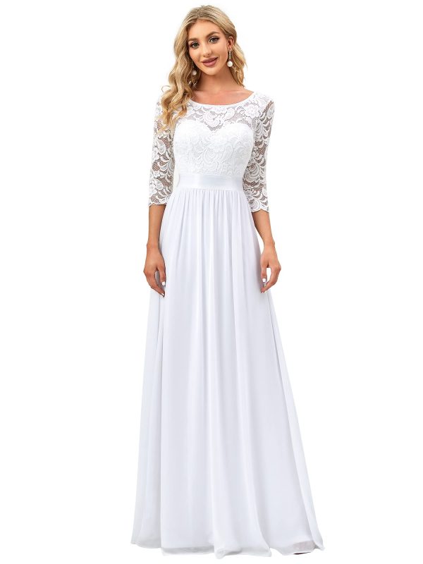 Women's Bridesmaid Dresses 3/4 Sleeve Empire Waist Maxi Mother of The Bride Dresses 07412