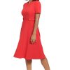 Women's Knit Eyelet Short Sleeve Crepe Inset Waist Midi with Button Detail