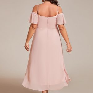 Women's Plus Size Ruffle Sleeves Off Shoulder Empire Waist A Line Chiffon Summer Wedding Guest Dress 02103-DA