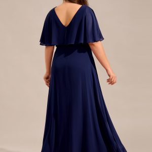 Women's Ball Gown V-Neck A Line Chiffon Applique Shawl Short Sleeves Maxi Plus Size Formal Dresses 02289-DA