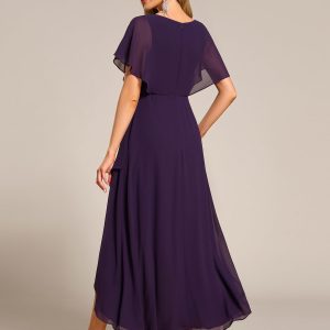 Women's Formal Dress A Line V Neck Applique Waist Tea Length Wedding Guest Dress 02027