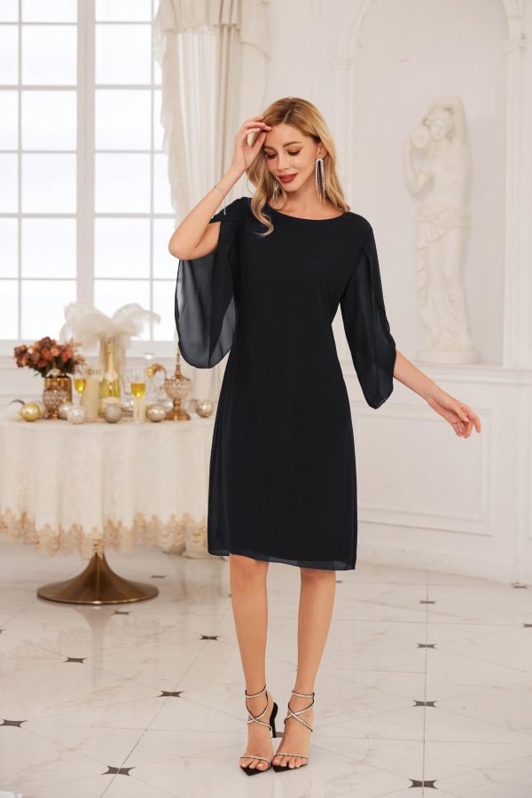 Womens Chiffon Dresses Flutter Sleeve Party Wedding Cocktail Dress Size 8-20