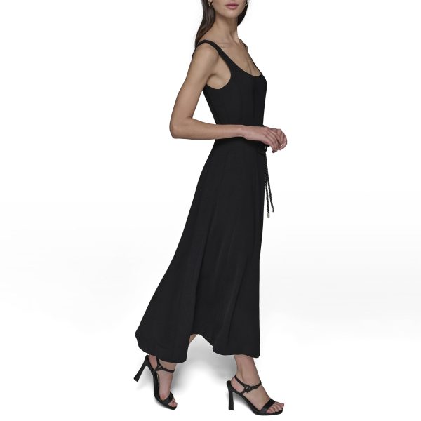 Women's Sleeveless Scoop Neck Rope Belt A-line Maxi Dress