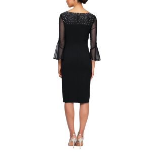 Women's Short Shift Dress with Embellished Illusion Detail