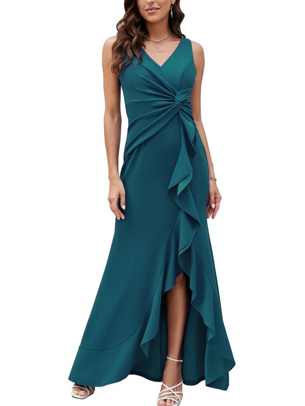 Formal Evening Dresses for Women Elegant Evening Party Prom Dress Long Sexy V Neck Sleeveless Split Wrap