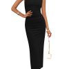 Women's Summer Wedding Guest Dresses 2025 Sleeveless Ruched Bodycon Fitted Maxi Long Cocktail Dress with Slit