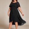 Women's A Line Crew Neck Short Sleeves Pleated Elastic Back Chiffon Midi Plus Size High Low Wedding Guest Dresses