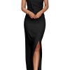 Summer One Shoulder Long Formal Women's Dress Sleeveless Ruched Bodycon Wedding Guest Slit Maxi Dresses