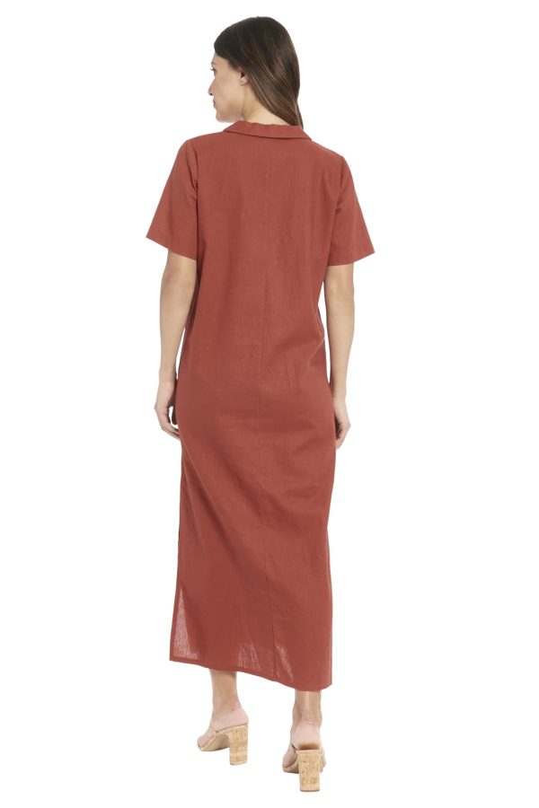 Women's Linen Maxi, Collared V-Neck and Slits | Versatile Summer and Casual Dresses