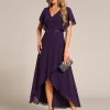 Women's Formal Dress A Line V Neck Applique Waist Tea Length Wedding Guest Dress 02027
