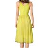 Women's Alicia Plunging Mix Media Sleeveless Fit and Flare Midi Dress