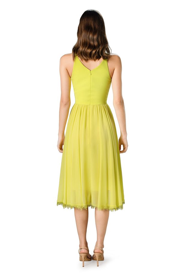 61FMdUykRfL.jpg Women's Alicia Plunging Mix Media Sleeveless Fit and Flare Midi Dress