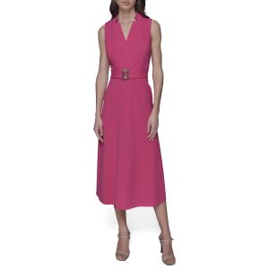 Women's Light Belted Sleeveless Midi Dress