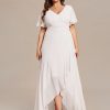 Women's V Neck Short Sleeves A-Line Plus Size Wedding Guest Mother of The Bride Dresses for Wedding 01749-DA