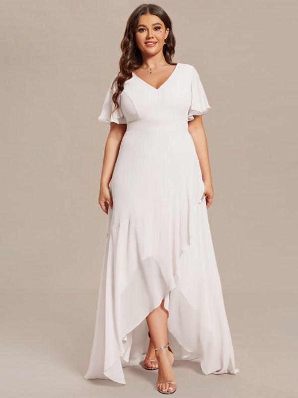 Women's V Neck Short Sleeves A-Line Plus Size Wedding Guest Mother of The Bride Dresses for Wedding 01749-DA