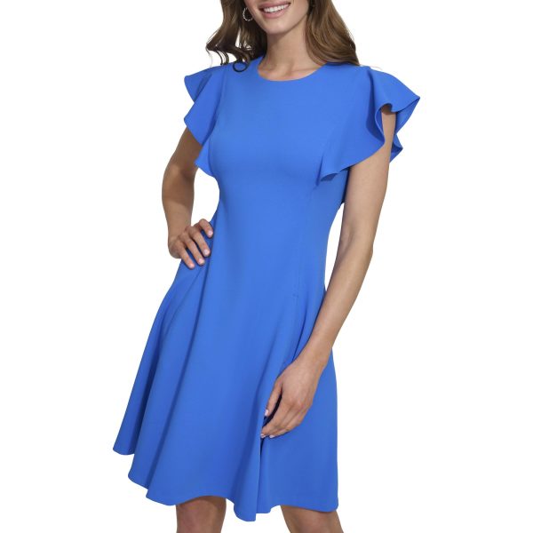 61JT1KIBeL.jpg Women's Flutter Sleeve Scuba Crepe Jewel Neck Dress