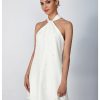 Women's Pearl Beaded Halter Twist Sleeveless Tie Back Dress A Line Dress
