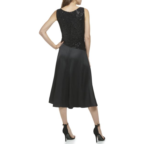 womens Mix Media Satin Back Crepe Cowl Neck Dress